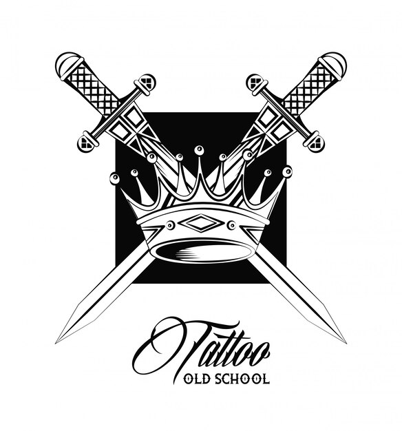 Diseño de espada y corona de tatuaje de la vieja escuela